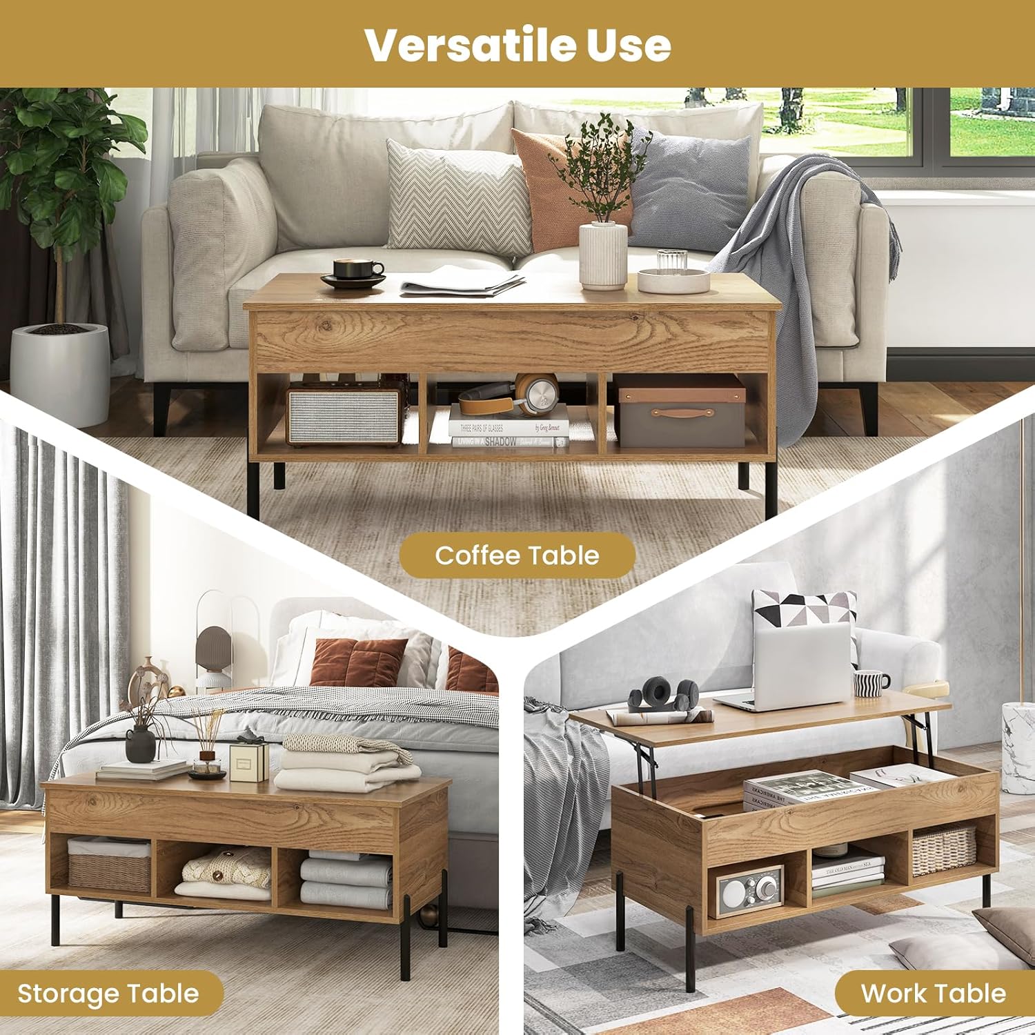 Costway Lift-Top Coffee Table Black