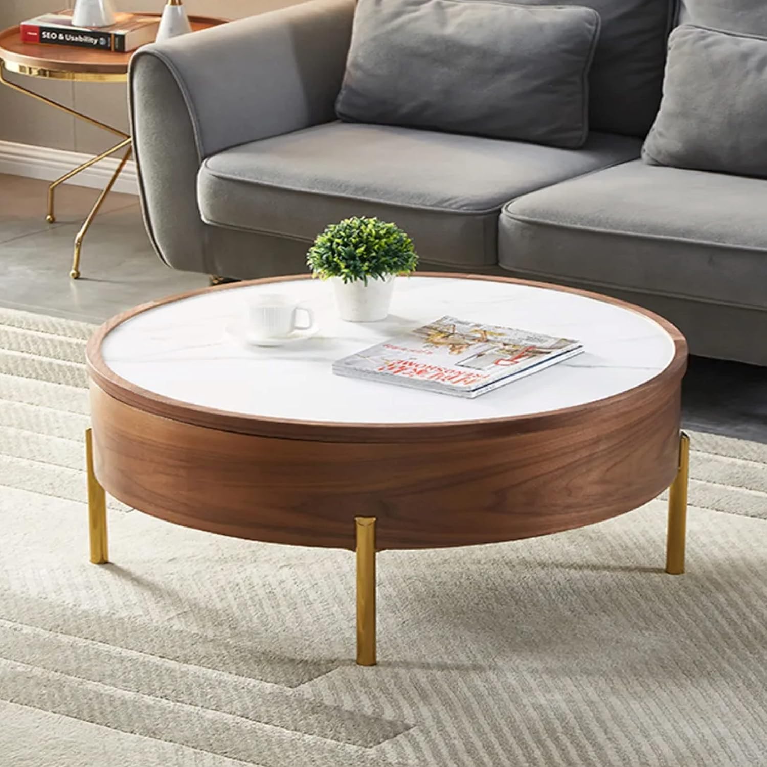 White Round Smart Coffee Table 80cm