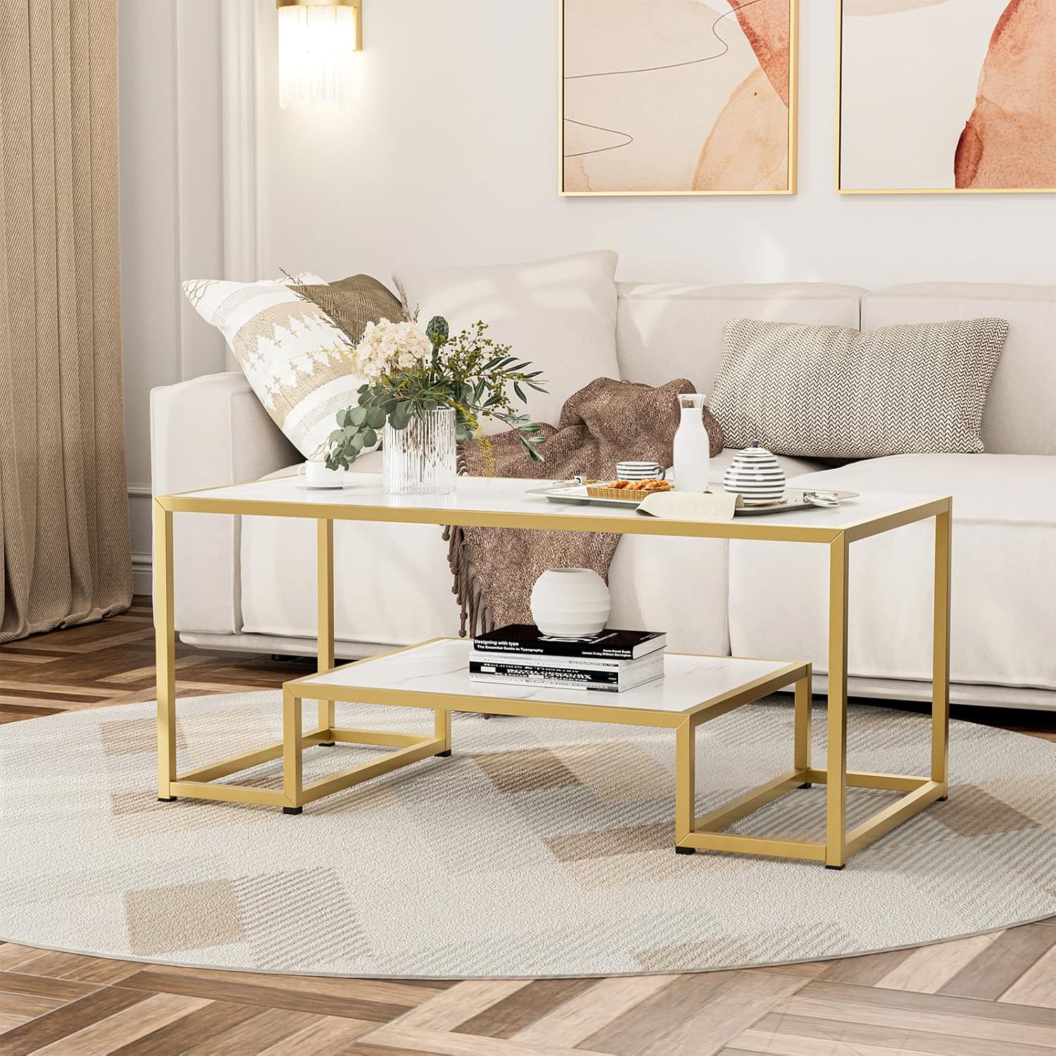 Modern Marble Coffee Table with Shelf