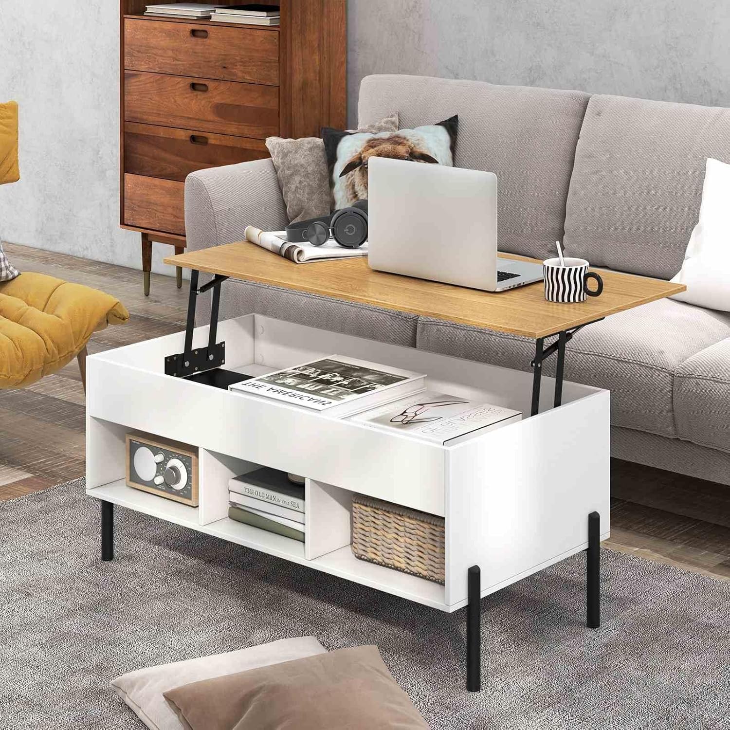 Costway Lift-Top Coffee Table Black