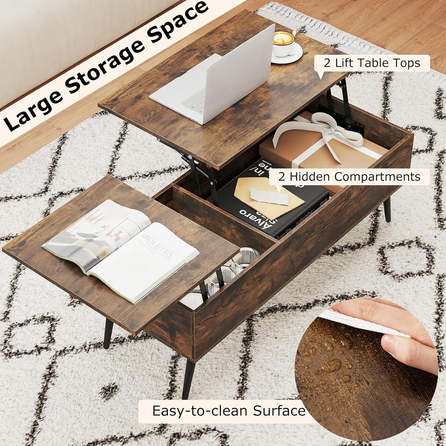 Costway Lift-Top Coffee Table Black