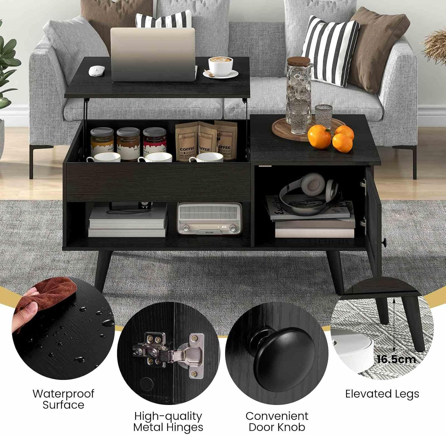 Costway Lift-Top Coffee Table Black