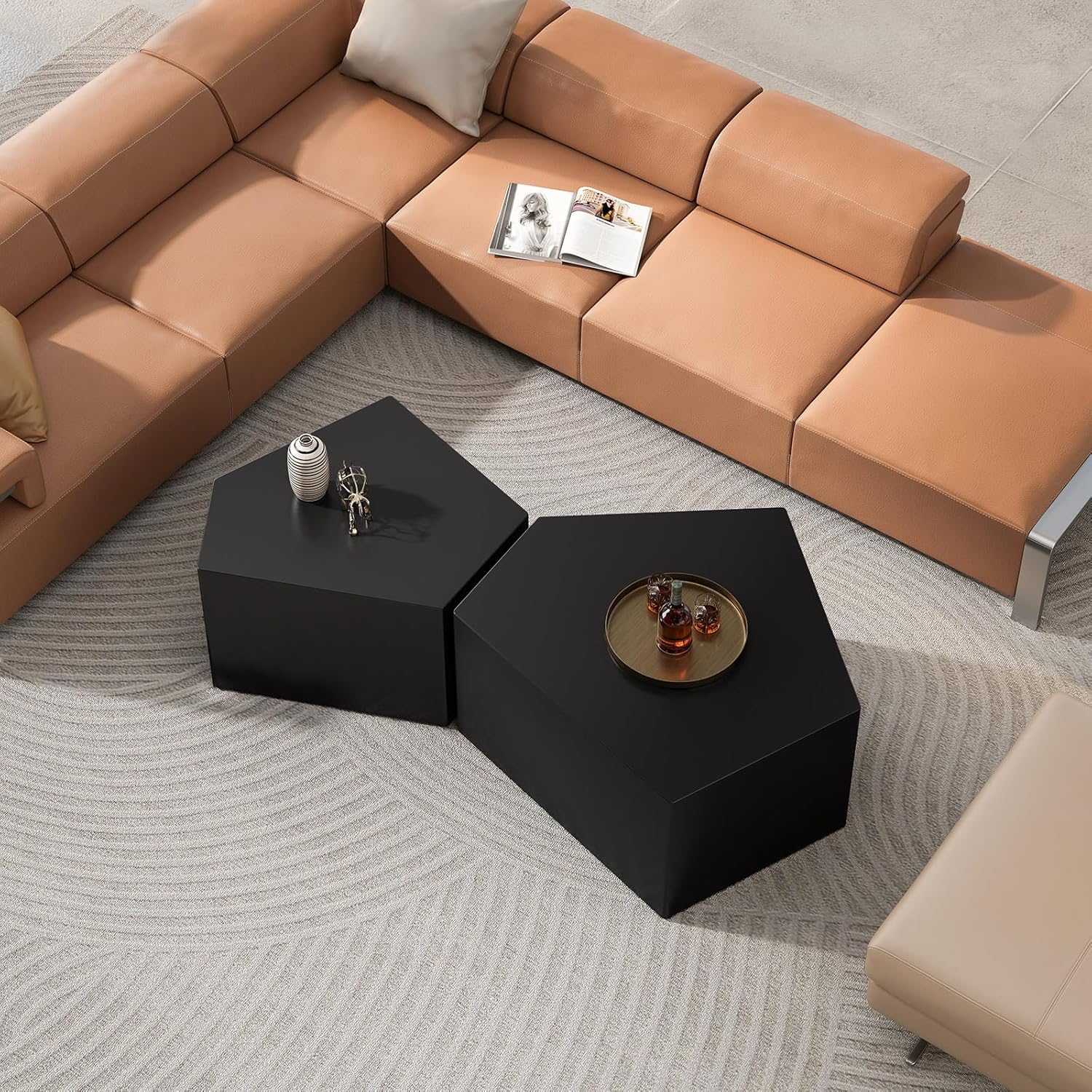 QVK Pentagonal Coffee Table Set – Black
