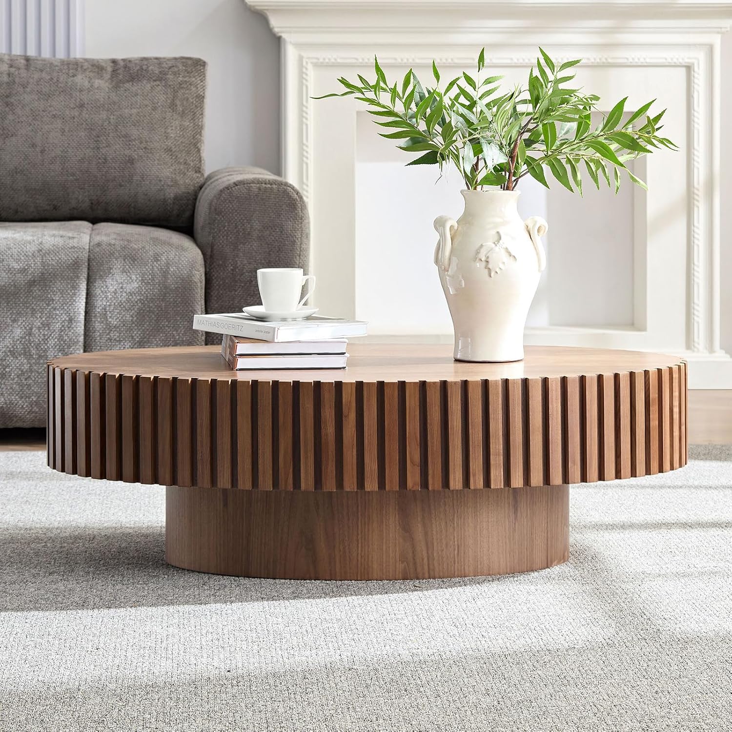 Oval Walnut Coffee Table 43.7in
