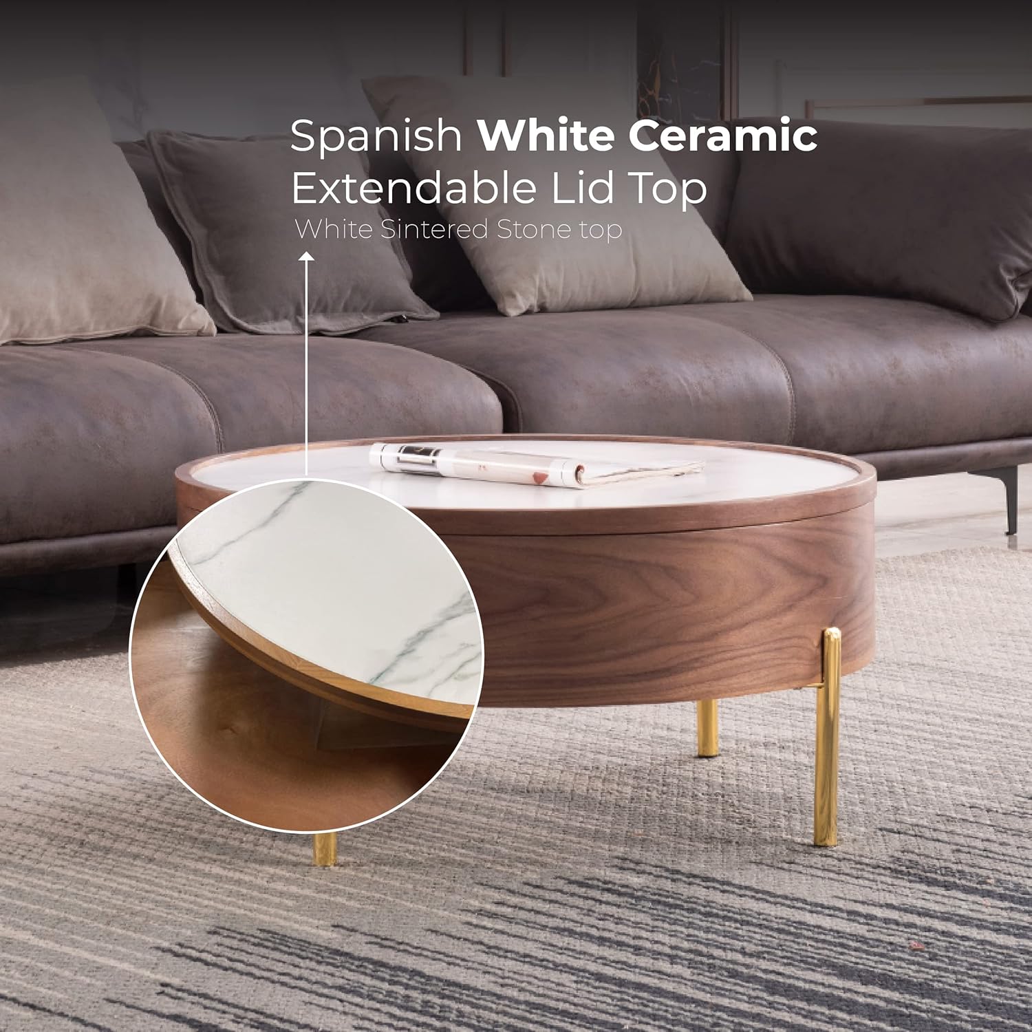White Round Smart Coffee Table 80cm