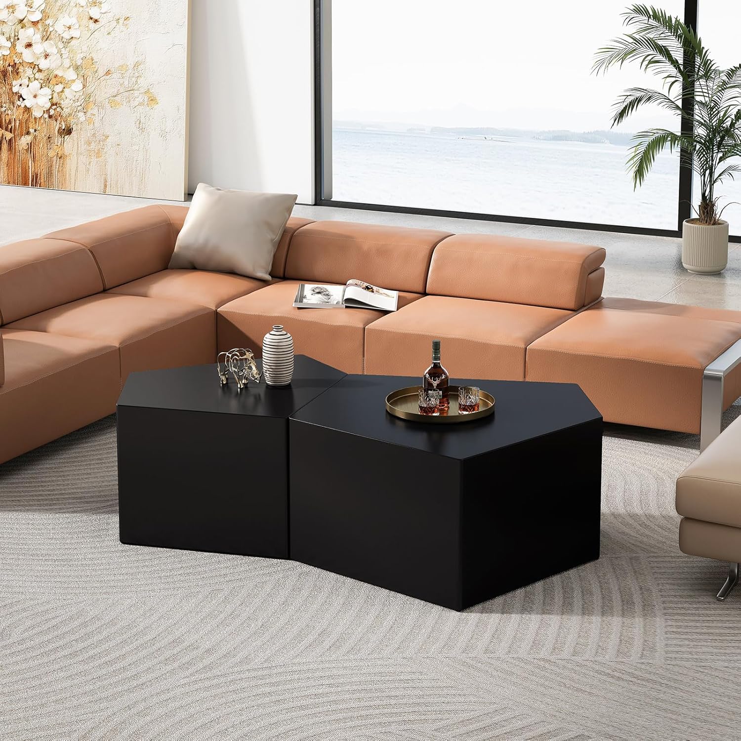 QVK Pentagonal Coffee Table Set – Black