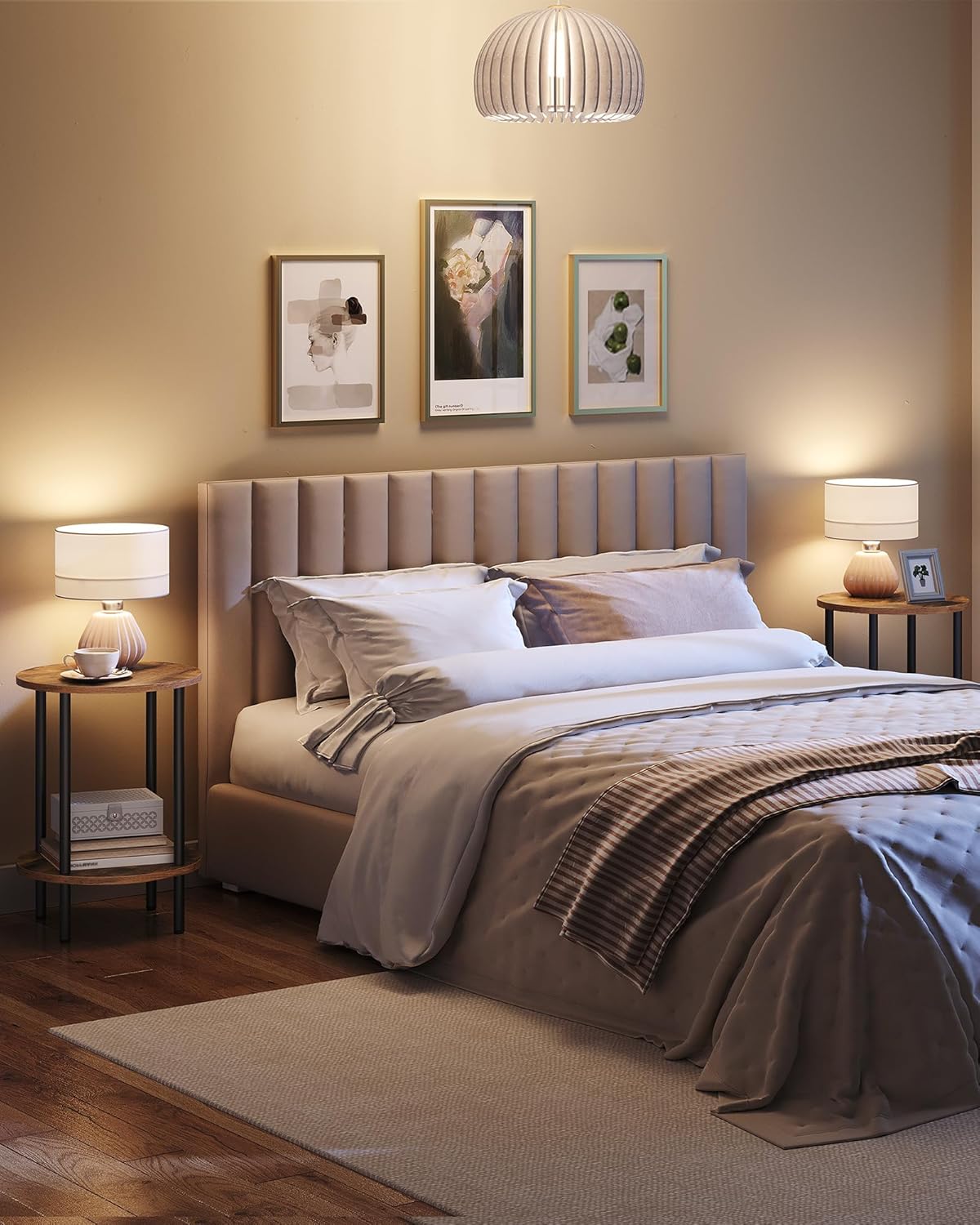 CHOEZON Round Side Table Set of 2 Brown & Black