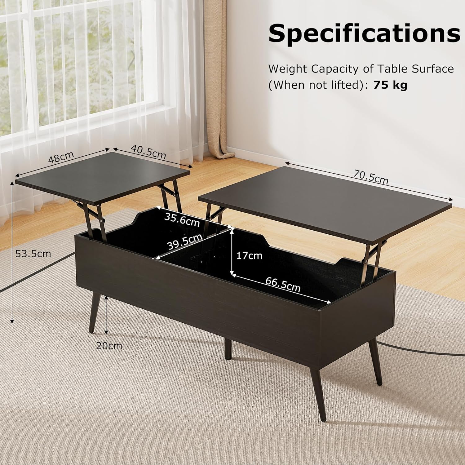 Costway Lift-Top Coffee Table Black