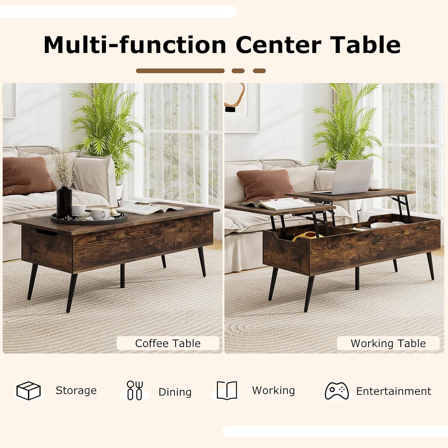 Costway Lift-Top Coffee Table Black