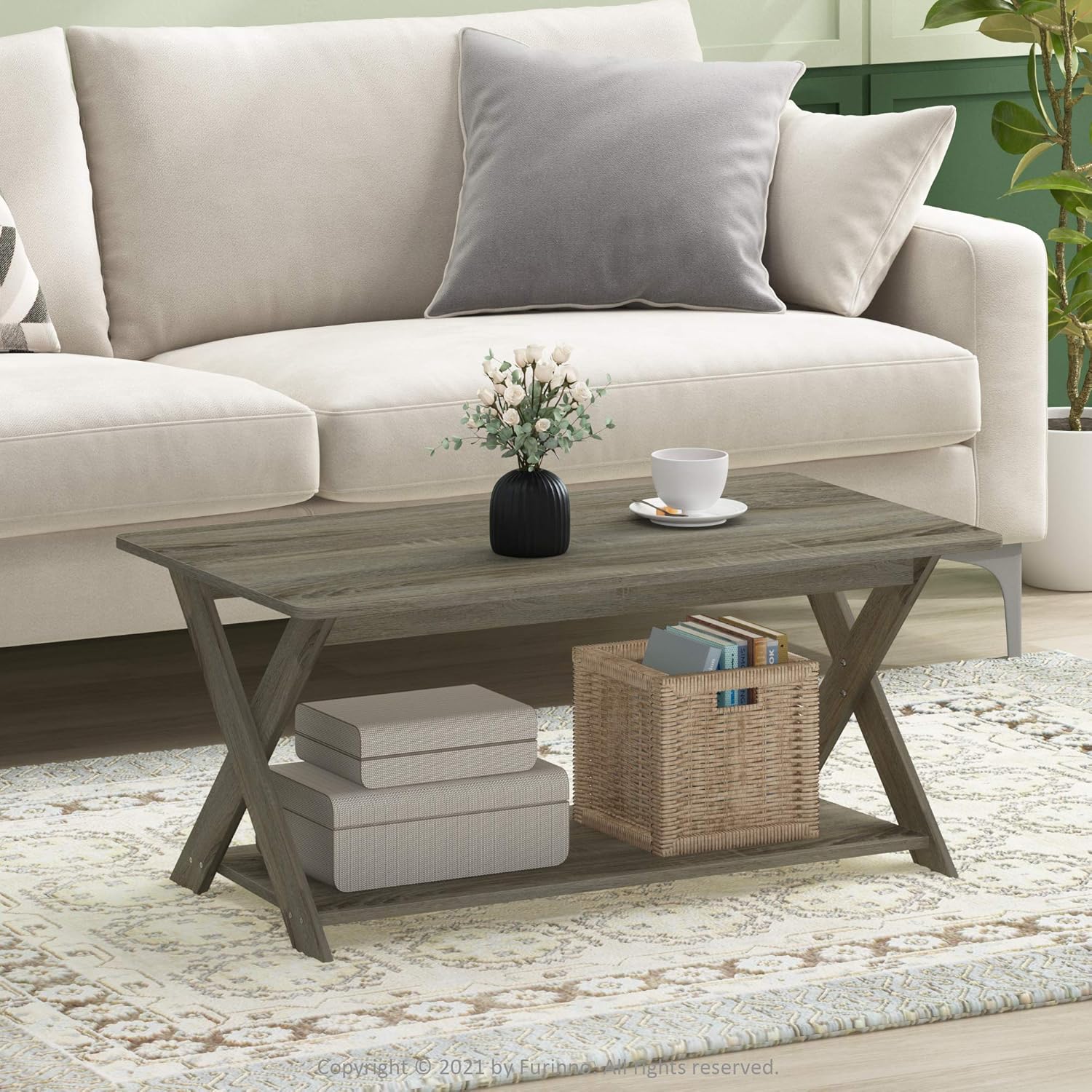 Furinno Modern Simplistic Criss-Crossed Coffee Table, White