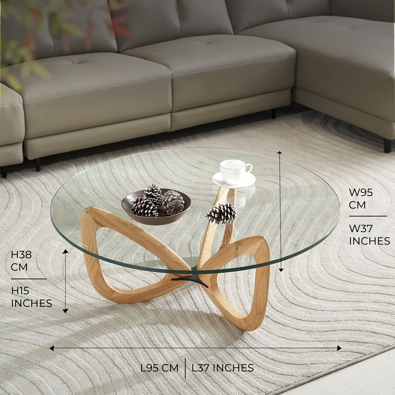 Marco Furniture Gucci Round Glass Coffee Table Walnut