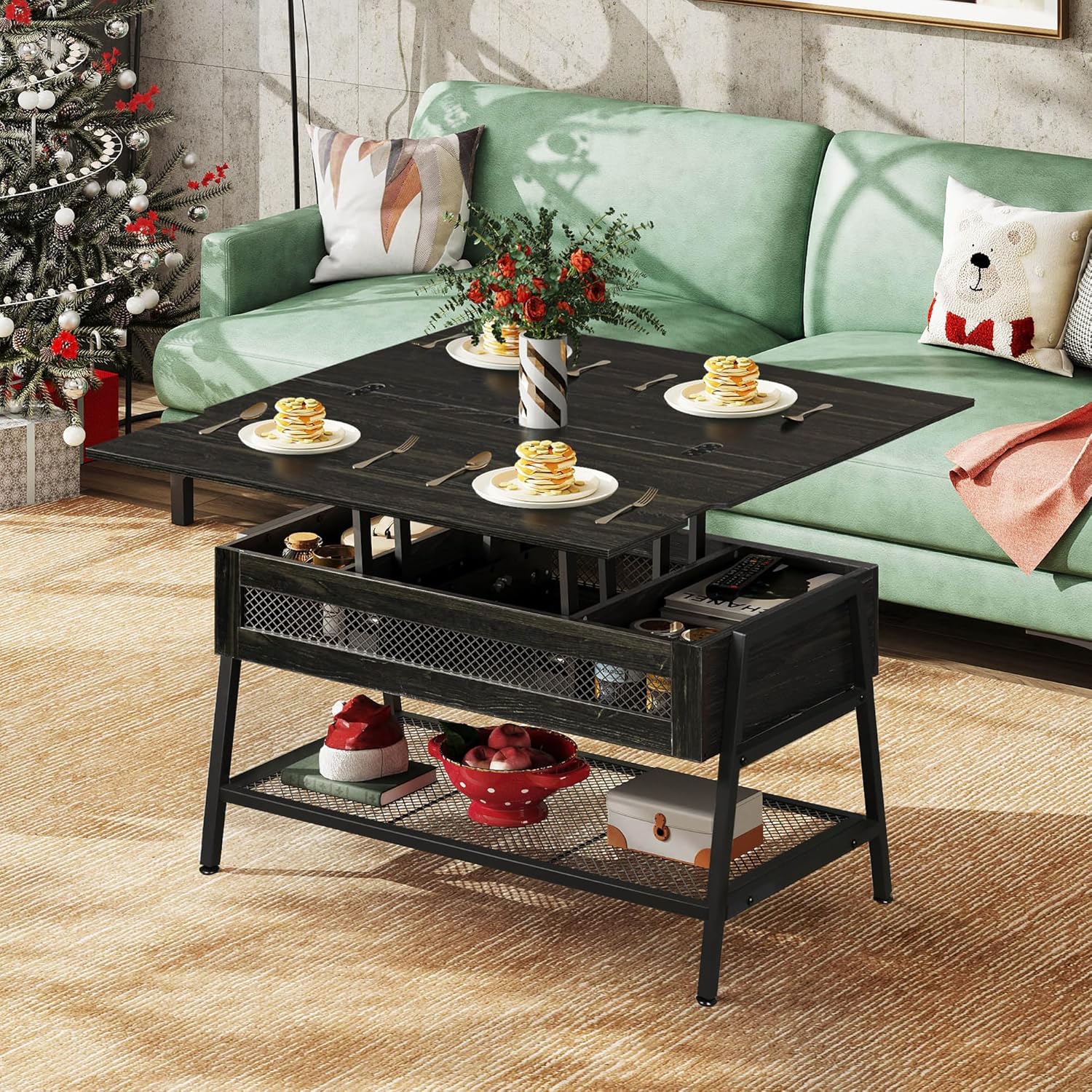 WLIVE Lift Top Multi-Function Coffee Table – Black