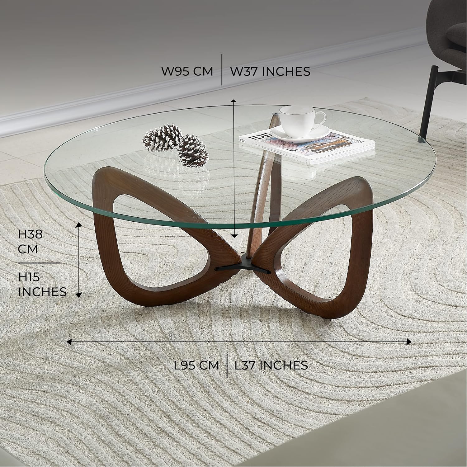 Marco Furniture Gucci Round Glass Coffee Table Walnut